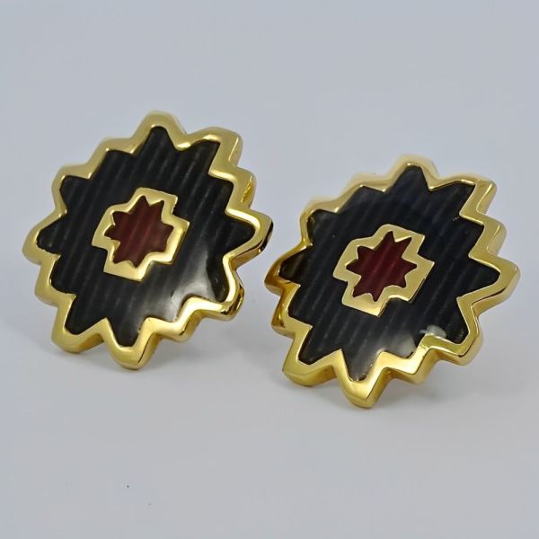Liberty Signed Gold Plated Champlev Enamel Earrings circa 1970s