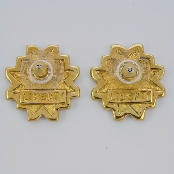 Liberty Signed Gold Plated Champlev Enamel Earrings circa 1970s
