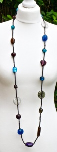 Long Tibetan Hand Made Foiled Art Glass Beads Necklace