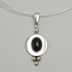 Mexico Sterling Silver Torque Necklace Silver and Onyx Pendant