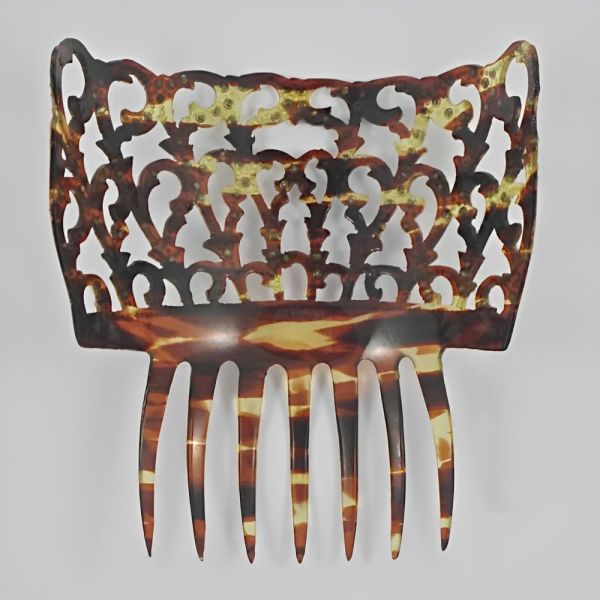 Mid Century Faux Tortoiseshell Mantilla Rhinestone Hair Comb