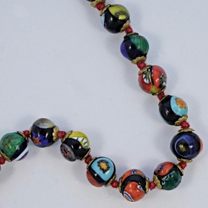 Millefiori Murano Glass Bead Necklace with Barrel Clasp