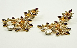 Mimi di N Gold Plated Rhinestone Cocktail Clip On Earrings 1960s