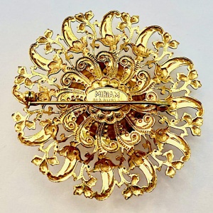 Miriam Haskell Russian Gold Plated Ornate Flower Leaf Brooch