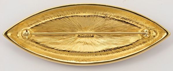 Monet Gold Tone Black Enamel Diamante Brooch circa 1980s