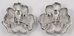 Monet Silver Tone and Diamante Flower Earrings circa 1980s