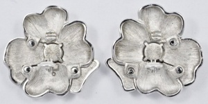Monet Silver Tone and Diamante Flower Earrings circa 1980s