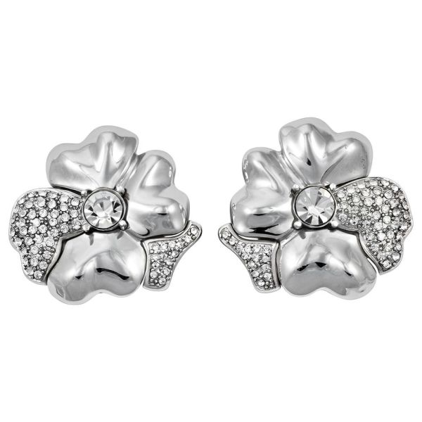 Monet Silver Tone and Diamante Flower Earrings circa 1980s