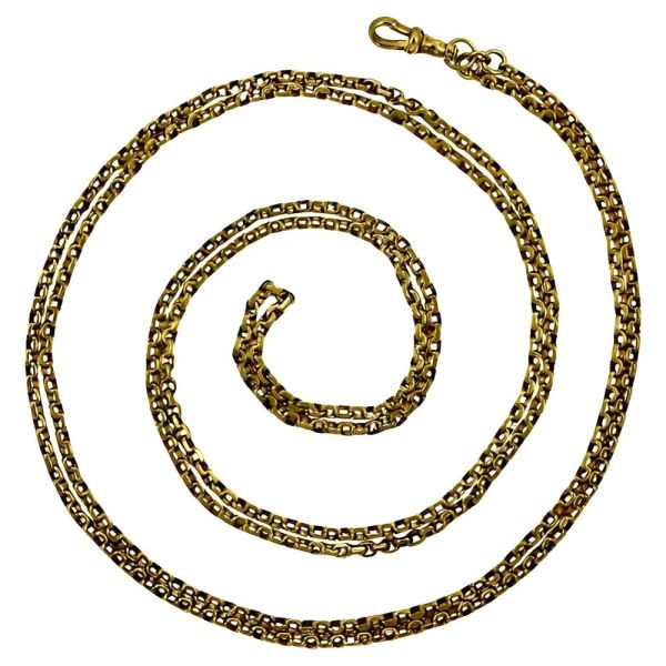 NCR & Co Antique Victorian Gold Gilt Guard Chain with Dog Clip