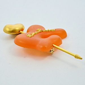 Nina Ricci Gold Plated and Abstract Orange Plastic Brooch