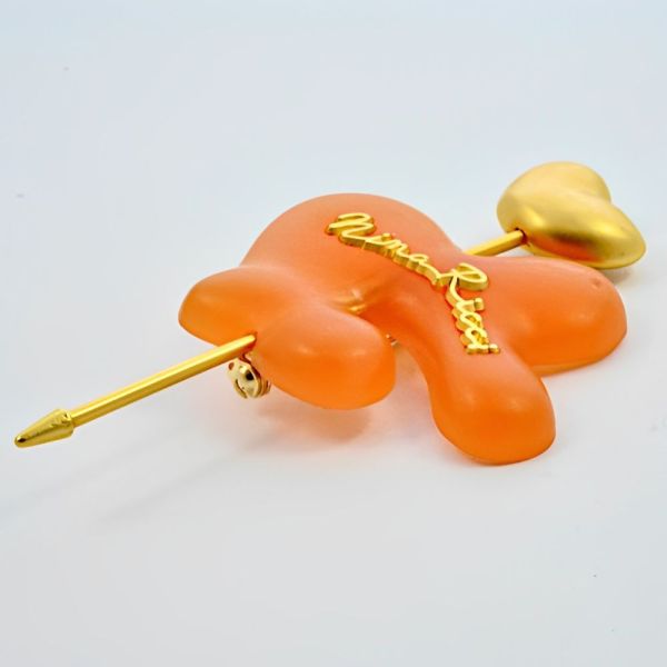 Nina Ricci Gold Plated and Abstract Orange Plastic Brooch