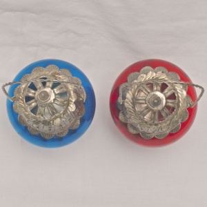Pair Moroccan Red and Blue Glass Hand Made Tealight Lanterns