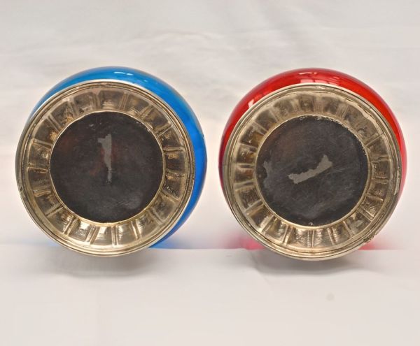 Pair Moroccan Red and Blue Glass Hand Made Tealight Lanterns