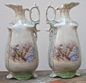 Antique Pair of Victorian Porcelain Jugs signed Fr Stahl