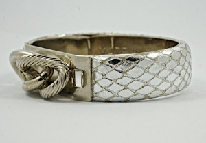 Pair of Italian Silver and Grey Leather Lizard Design Bangles