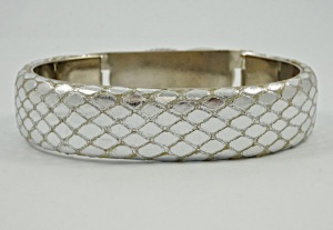 Pair of Italian Silver and Grey Leather Lizard Design Bangles