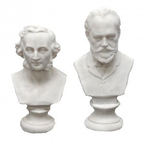 Pair of Small Biscuit Pottery Busts Mendelssohn and Tchaikovsky