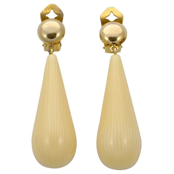 Pellini Gold Tone Cream Drop Statement Earrings circa 1980s