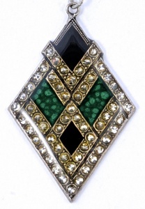 Pierre Bex Art Deco Style Green Black Enamel Rhinestone Earrings