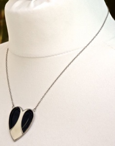 Pierre Bex Art Deco style Black Cream Enamel Heart Necklace