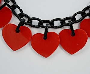 Marion Godart Plastic Red Heart Drops and Black Chain Necklace
