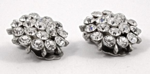 Silver Tone Clear Diamante Clip On Earrings circa 1950s