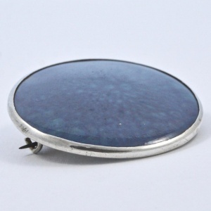 Arts and Crafts Sterling Silver Blue Enamel and Ceramic Brooch