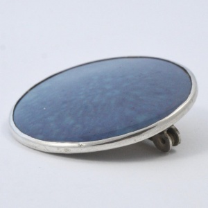 Arts and Crafts Sterling Silver Blue Enamel and Ceramic Brooch