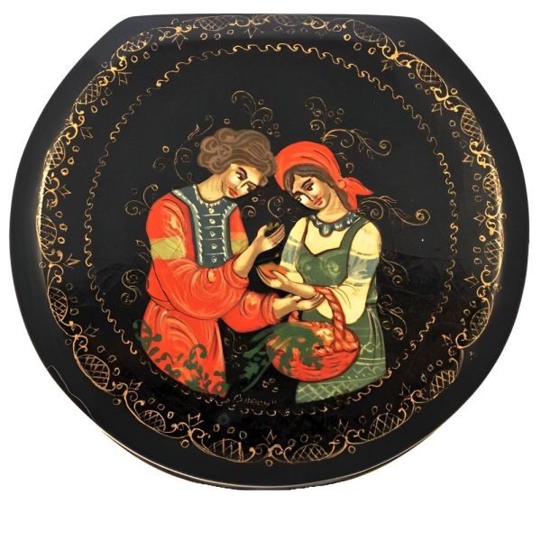 Vintage Russian Wooden Hand Painted Black Lacquer Box