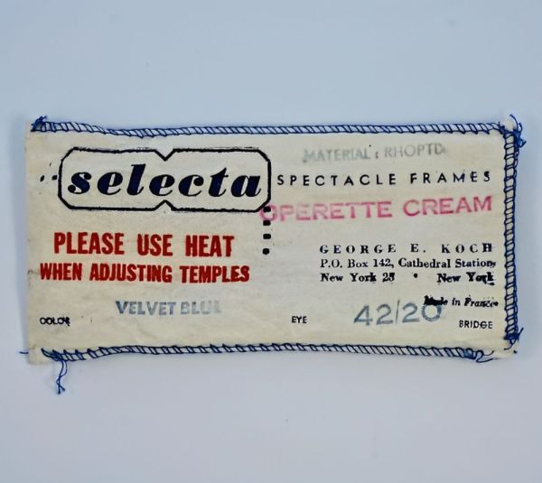 Selecta French Velvet Blue Cat Eyeglass Frames 1960s