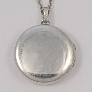 Silver Engraved Round Locket and Trace Chain circa 1970s