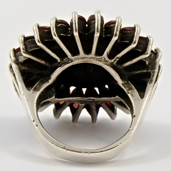 Silver Garnet and Marcasite Flower Statement Ring