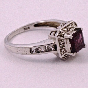 Sterling Silver Faux Garnet Ring with Diamantes circa 1990s