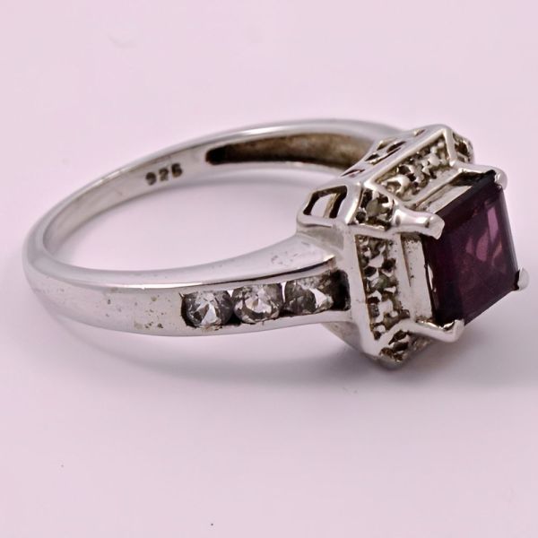 Sterling Silver Faux Garnet Ring with Diamantes circa 1990s