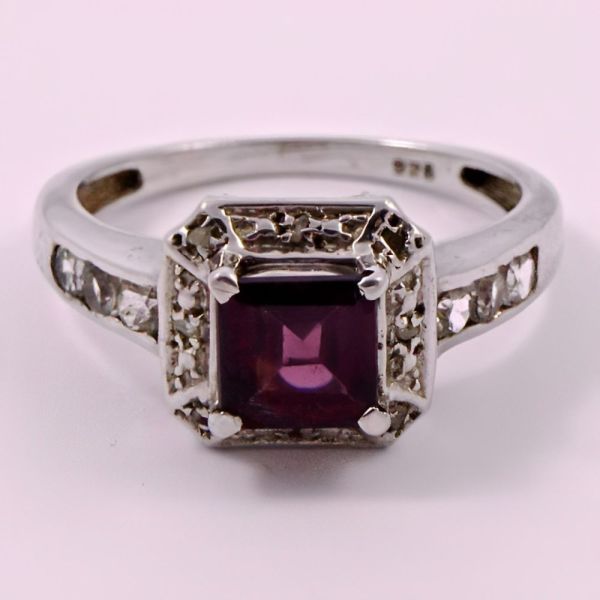 Sterling Silver Faux Garnet Ring with Diamantes circa 1990s