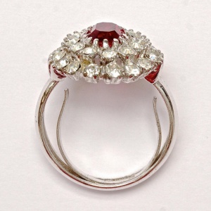 Silver Plated Dark Pink and Clear Rhinestone Cluster Ring