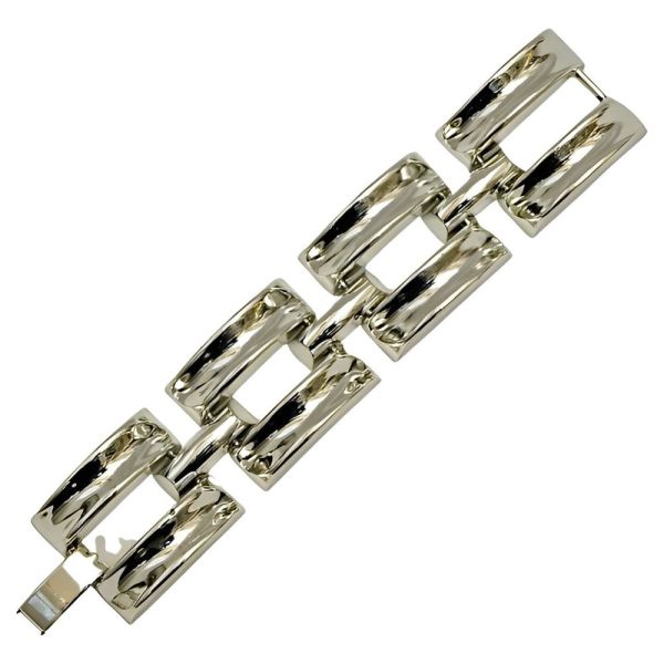Silver Plated Tank Style Link Statement Bracelet