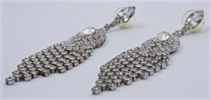 Silver Plated and Clear Diamante Chandelier Earrings circa 1970s