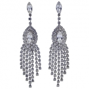 Silver Plated and Clear Diamante Chandelier Earrings circa 1970s