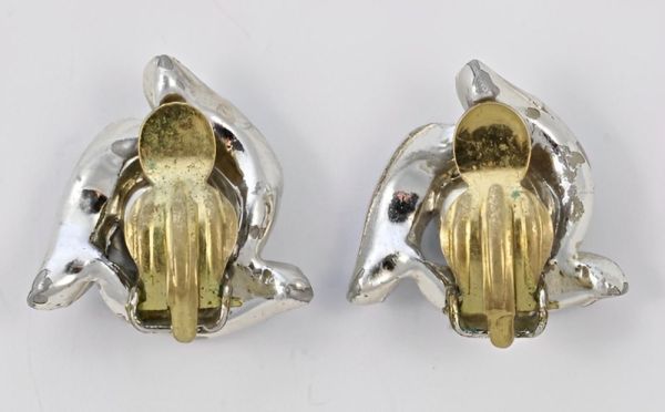 Gold Tone Blue Aurora Borealis Clip On Earrings circa 1950s