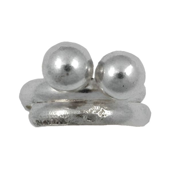 Vintage Silver Tone Double Ball Coiled Ring