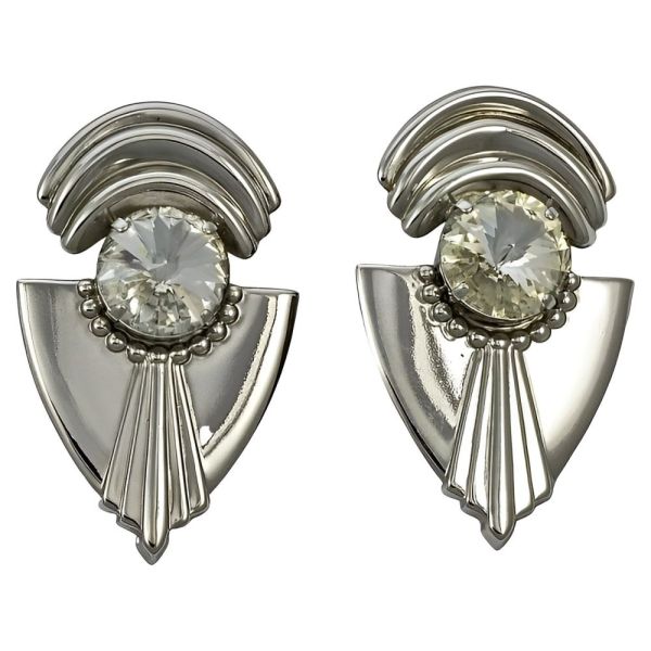 Silver Tone Earrings with Rivoli Stones circa 1980s