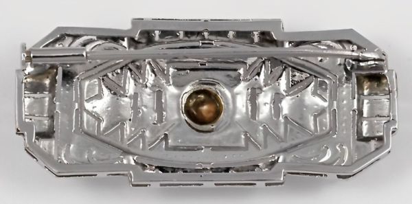 Art Deco Silver Tone and Blue Pierced Bar Brooch