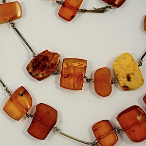 Double Strand Polished Amber Bead Necklace with Large Drop