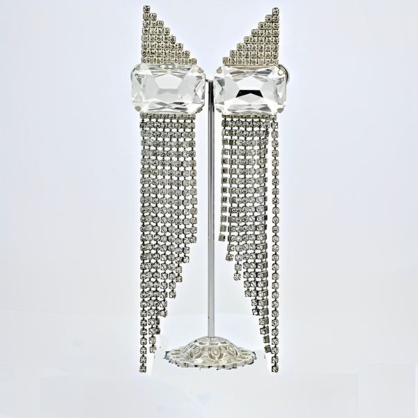 Rhinestone Chandelier Cocktail Clip On Earrings circa 1980s