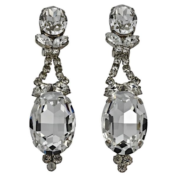 Rhinestone Drop Clip On Statement Earrings circa 1980s