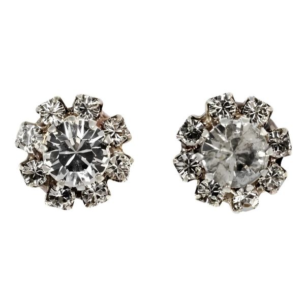 Silver Tone Round Diamante Clip On Earrings circa 1960s
