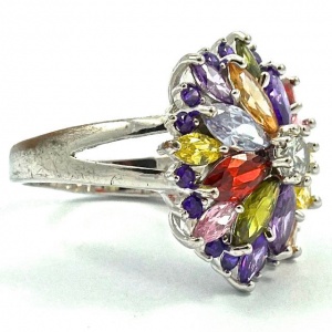Silver Plated Harlequin Glass Dress Ring circa 1990s