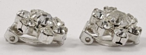 Silver Tone Diamante Round Clip On Earrings circa 1960s