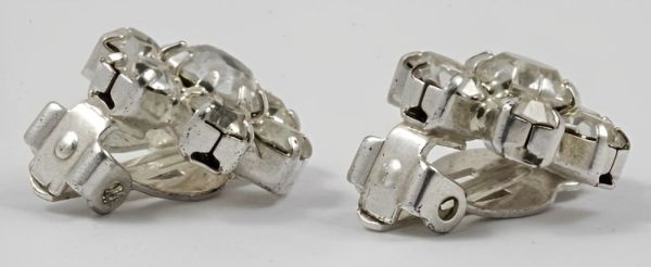 Silver Tone Diamante Round Clip On Earrings circa 1960s